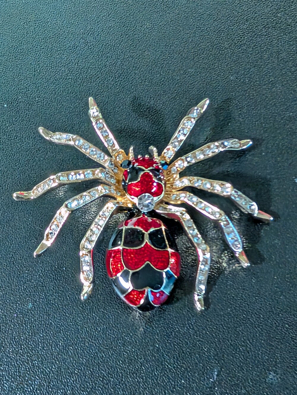 Crystal and Enamel Red Spider Brooch - Fashion Jewelry